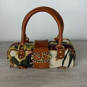 Valentino Multicolor Printed Canvas / Whipstitch Leather VLogo Crystals Mini Bag